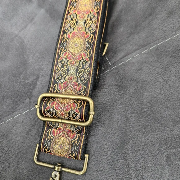 Embroidered Adjustable Guitar Strap For Purse - Black, Brown and Gold - Picture 2 of 10